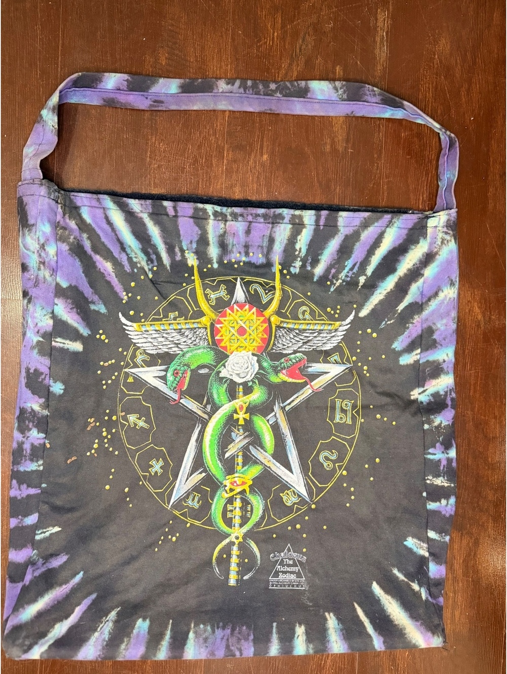 Vintage 90s Enlightened Alchemy Zodiac Tie Dye Occult Astrology Shoulder Bag